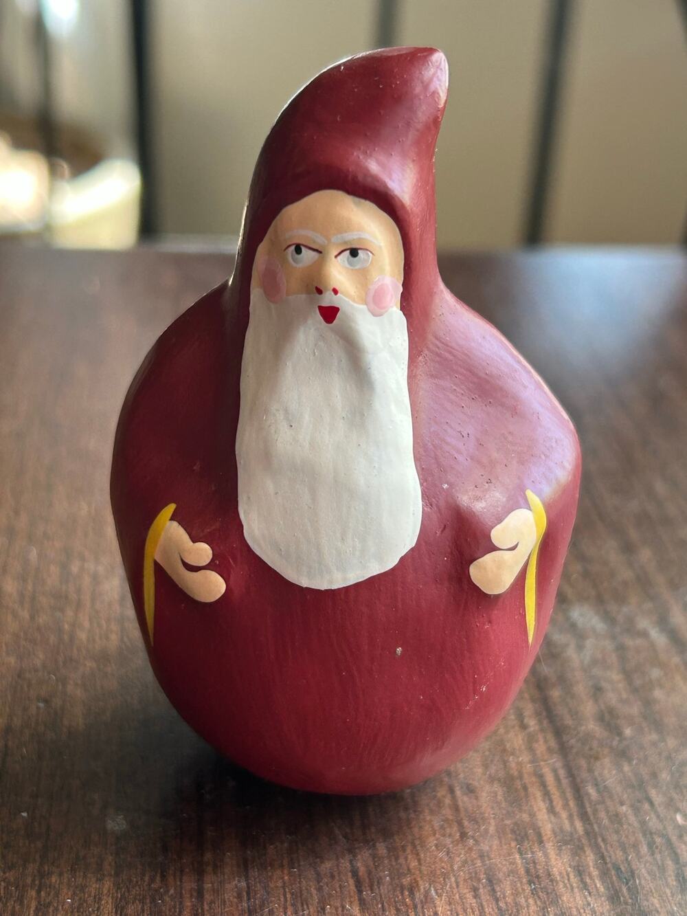 Vintage Folk Art Santa Claus Gourd Christmas Figurine 4”